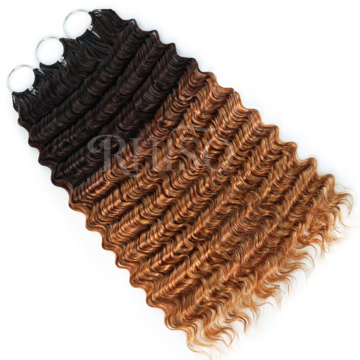 RhisoHair T4/30 Deep Wave Feather Crochet Human Hair Miracle Knots Boho Hair For Braiding