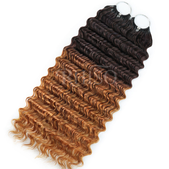 RhisoHair T4/30 Deep Wave Feather Crochet Human Hair Miracle Knots Boho Hair For Braiding
