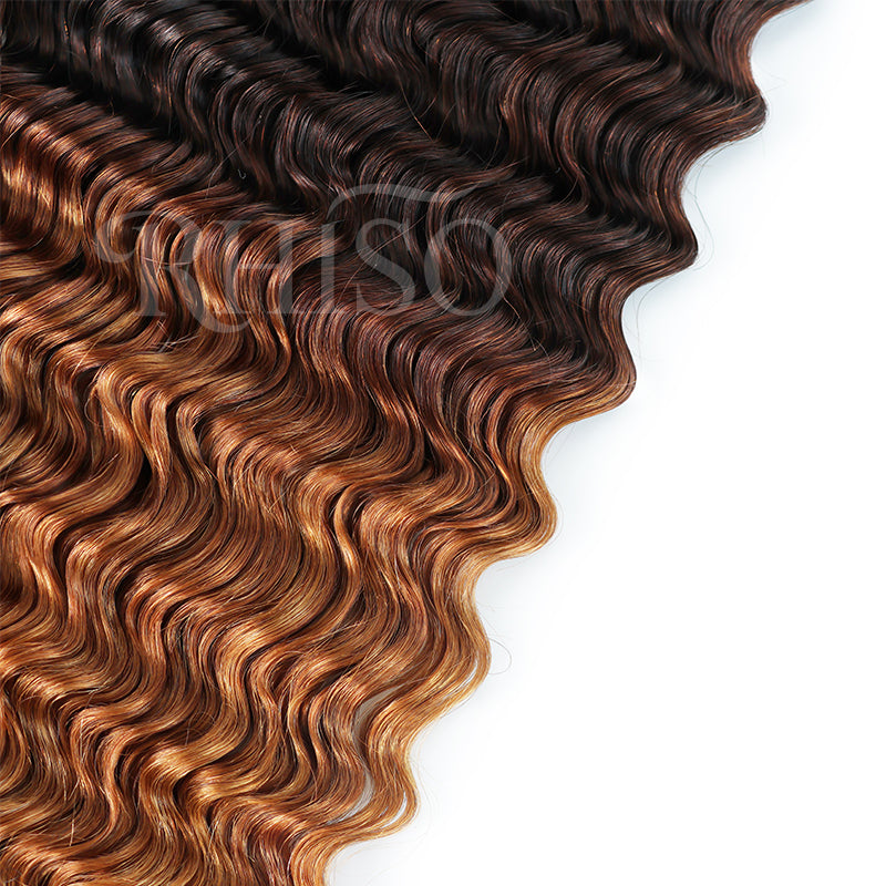 RhisoHair T4/30 Deep Wave Feather Crochet Human Hair Miracle Knots Boho Hair For Braiding