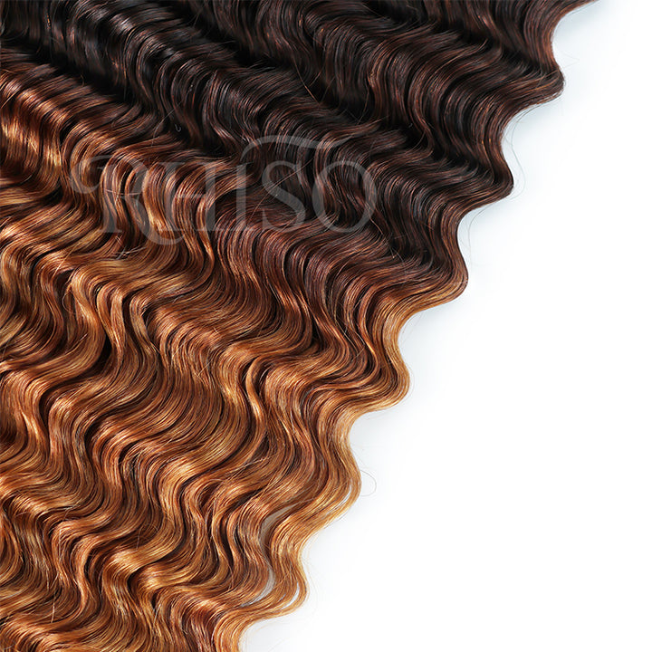 RhisoHair T4/30 Deep Wave Feather Crochet Human Hair Miracle Knots Boho Hair For Braiding