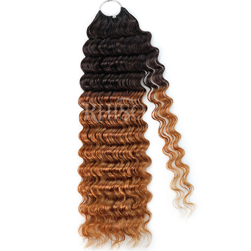 RhisoHair T4/30 Deep Wave Feather Crochet Human Hair Miracle Knots Boho Hair For Braiding