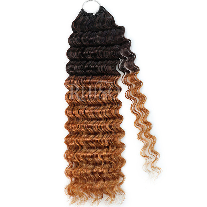 RhisoHair T4/30 Deep Wave Feather Crochet Human Hair Miracle Knots Boho Hair For Braiding