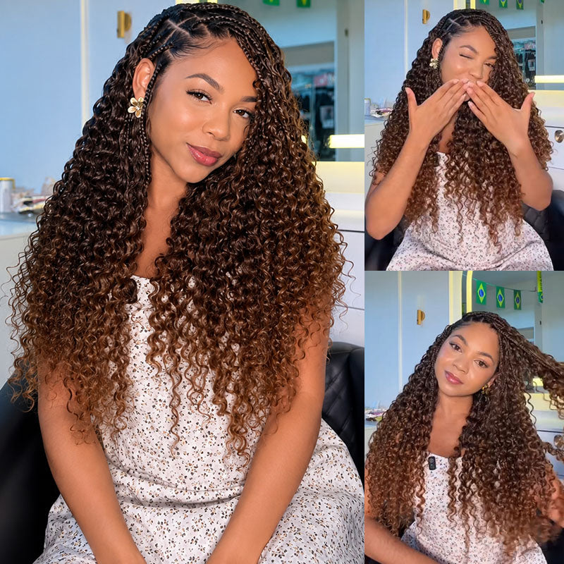 RhisoHair T4/30 Jerry Curly Feather Crochet Human Hair Miracle Knots Boho Hair For Braiding