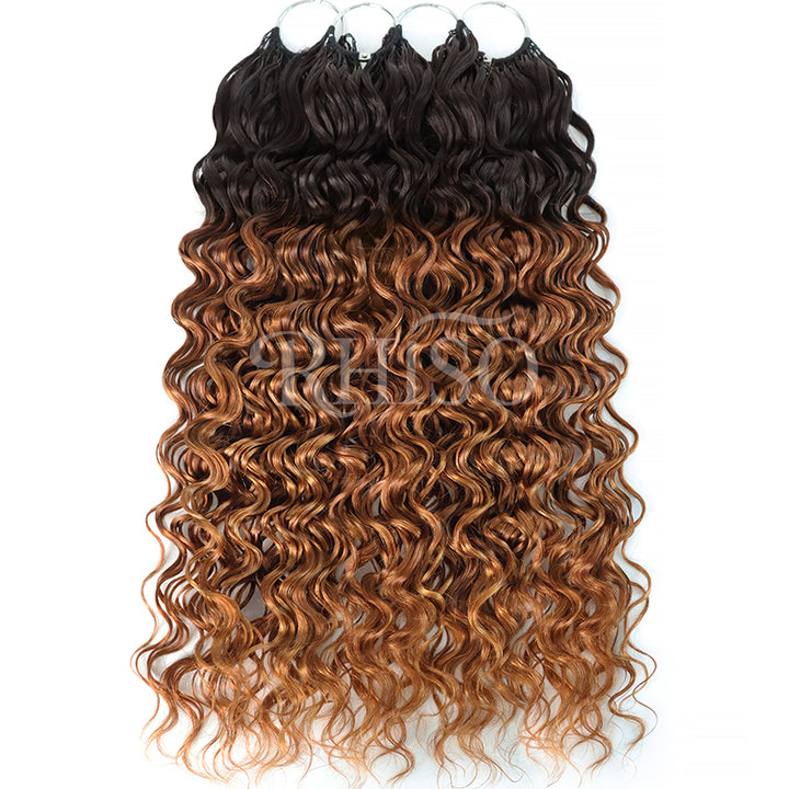 T4/30 Ombre Copper Brown Water Wave Feather Crochet Human Hair Miracle Knots Boho Hair For Braiding