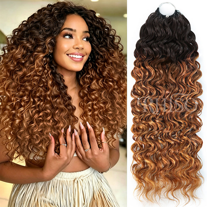 T4/30 Ombre Copper Brown Water Wave Feather Crochet Human Hair Miracle Knots Boho Hair For Braiding