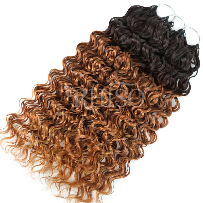 T4/30 Ombre Copper Brown Water Wave Feather Crochet Human Hair Miracle Knots Boho Hair For Braiding