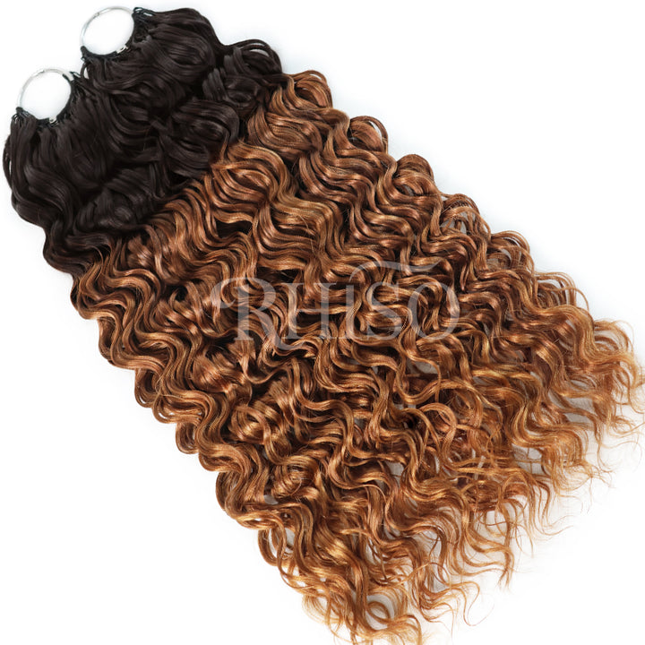 T4/30 Ombre Copper Brown Water Wave Feather Crochet Human Hair Miracle Knots Boho Hair For Braiding