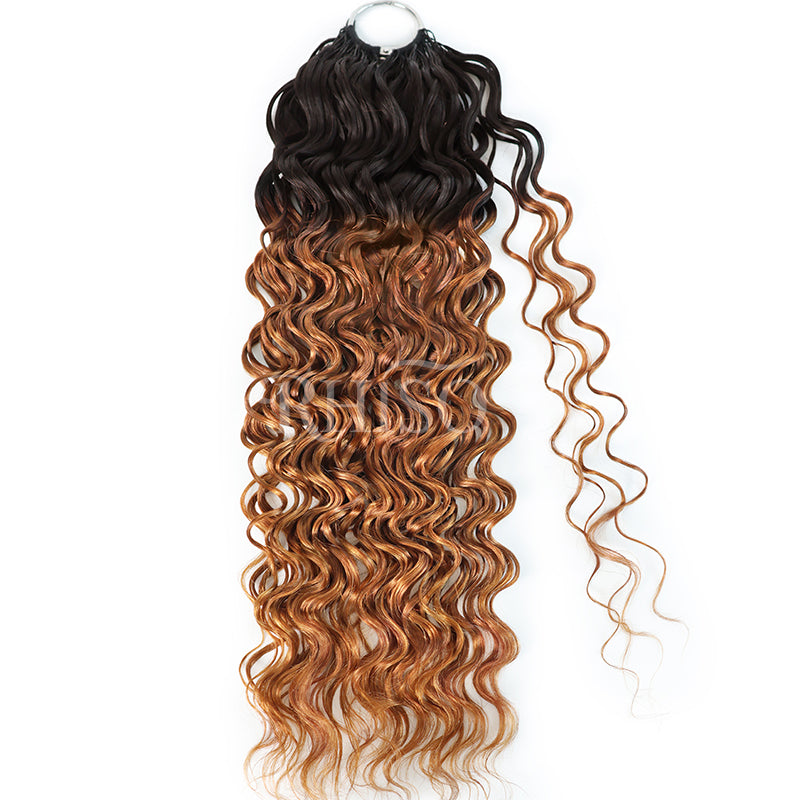 T4/30 Ombre Copper Brown Water Wave Feather Crochet Human Hair Miracle Knots Boho Hair For Braiding