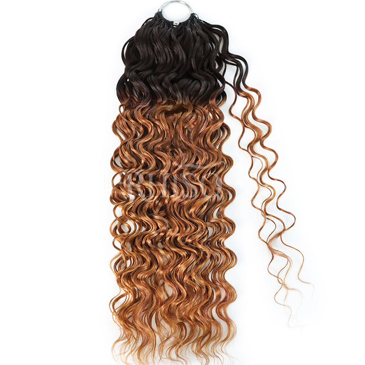 T4/30 Ombre Copper Brown Water Wave Feather Crochet Human Hair Miracle Knots Boho Hair For Braiding
