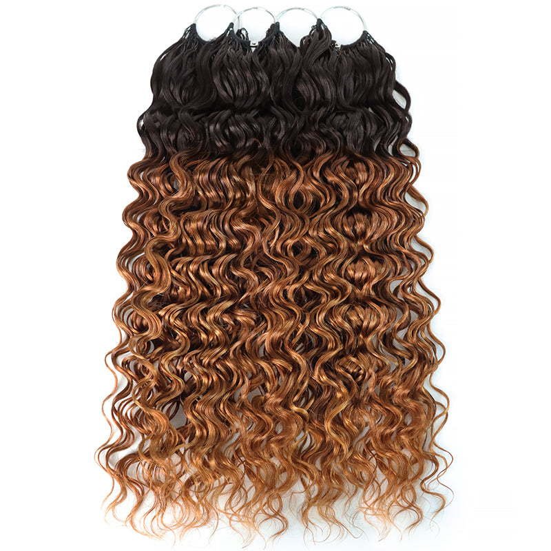 T4/30 Ombre Copper Brown Water Wave Feather Crochet Human Hair Miracle Knots Boho Hair For Braiding