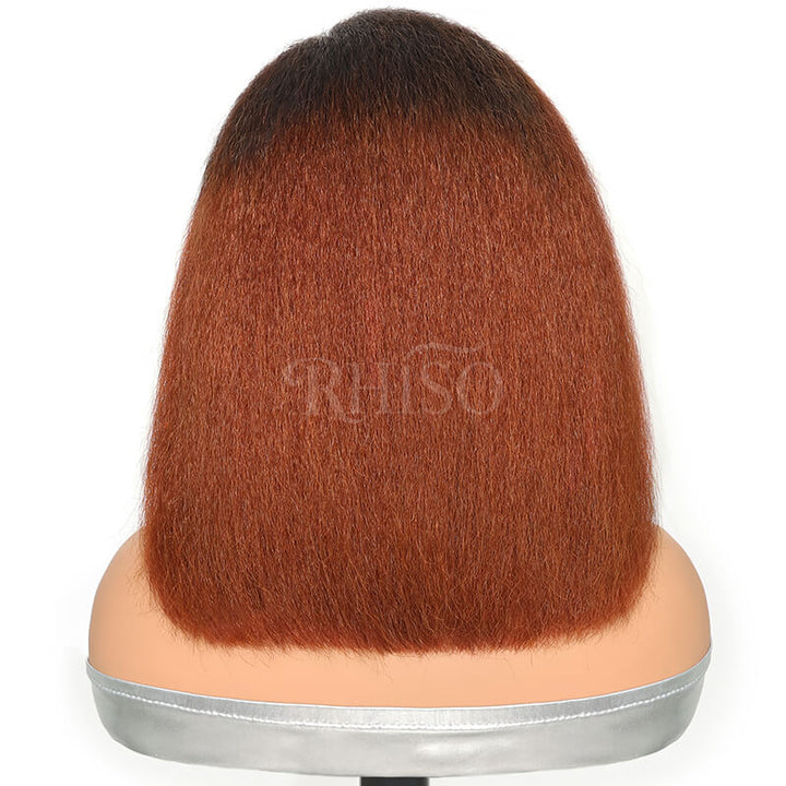 T1B/30 Ombre Copper Brown Kinky Straight Short Bob Wig 5x5 HD Lace Closure Yaki Bob Wig With Invisi Adjustable Drawstring
