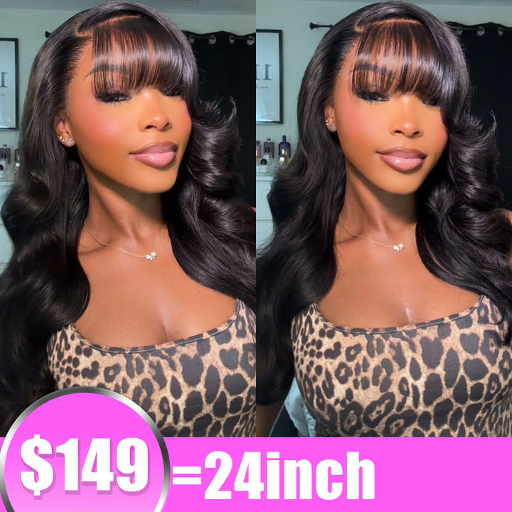 [Upgrade Strap] Air Bang Body Wave Wig Side-Part Fluffy Pull To Go Wig 5x5/13x4 Glueless Wig With Drawstring Pre-Everything Human Hair Wig