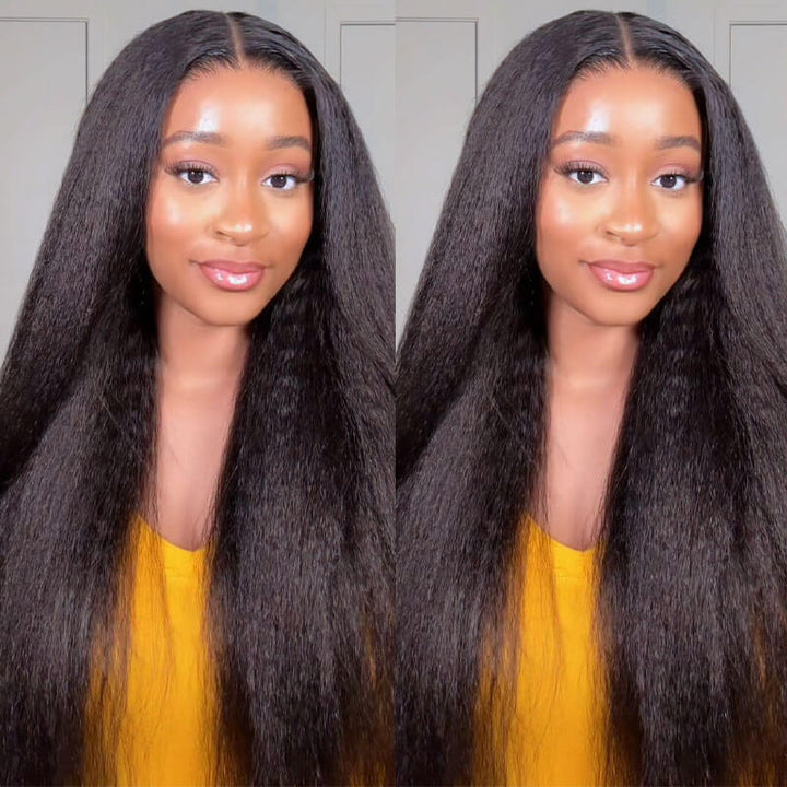 [Upgrade Strap] Kinky Straight Pull To Go Wig 5x5/13x4 Glueless Wig With Drawstring Pre-Everything Human Hair Wig