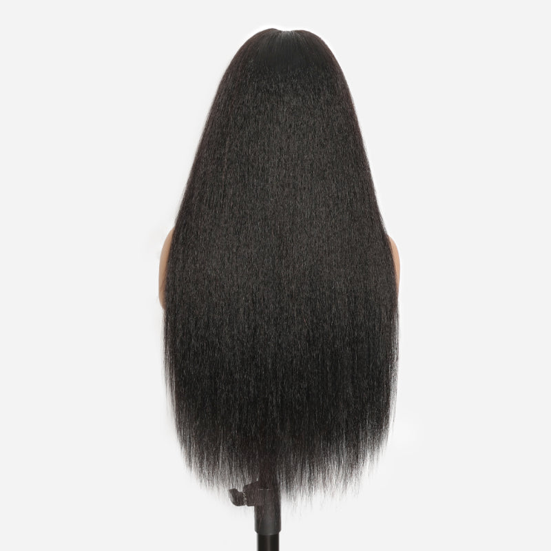 RHISO Seamless Blending V Part Glueless Kinky Straight Human Hair Wig With Invisi Adjustable Drawstring Beginner Friendly 180% Density