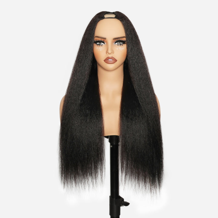 RHISO Seamless Blending V Part Glueless Kinky Straight Human Hair Wig With Invisi Adjustable Drawstring Beginner Friendly 180% Density