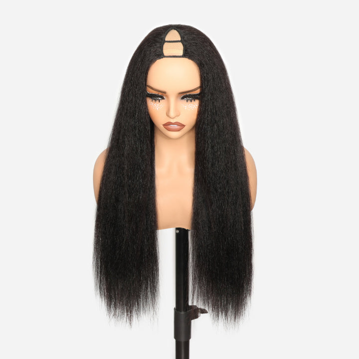 RHISO Seamless Blending V Part Glueless Kinky Straight Human Hair Wig With Invisi Adjustable Drawstring Beginner Friendly 180% Density