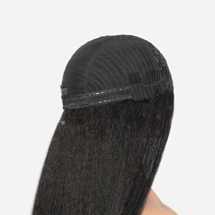 RHISO Seamless Blending V Part Glueless Kinky Straight Human Hair Wig With Invisi Adjustable Drawstring Beginner Friendly 180% Density