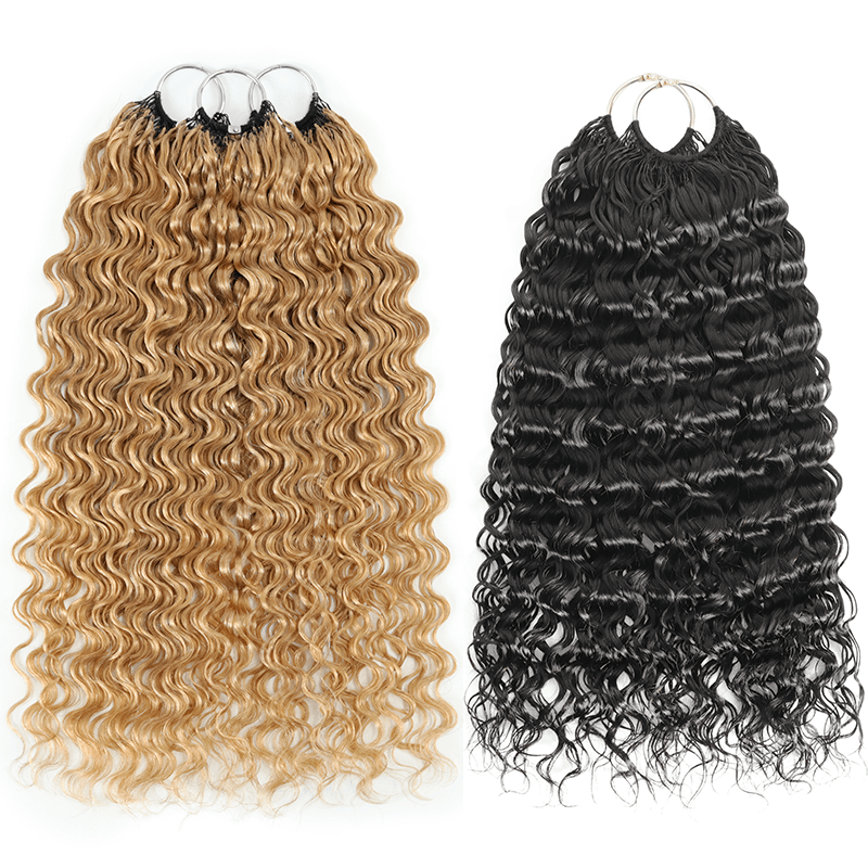 RhisoHair 3Packs #27 Honey Blonde With 2Packs Natural Black Water Wave Highlight Miracle Knots Boho Braids Crochet Hair Machine Made Feather Human Hair Extension
