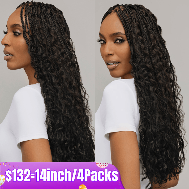Flash Sale No Code : 4Packs Water Wave Crochet Hair Natural Black Machine Made Feather Human Hair Extension-Rhiso Hair