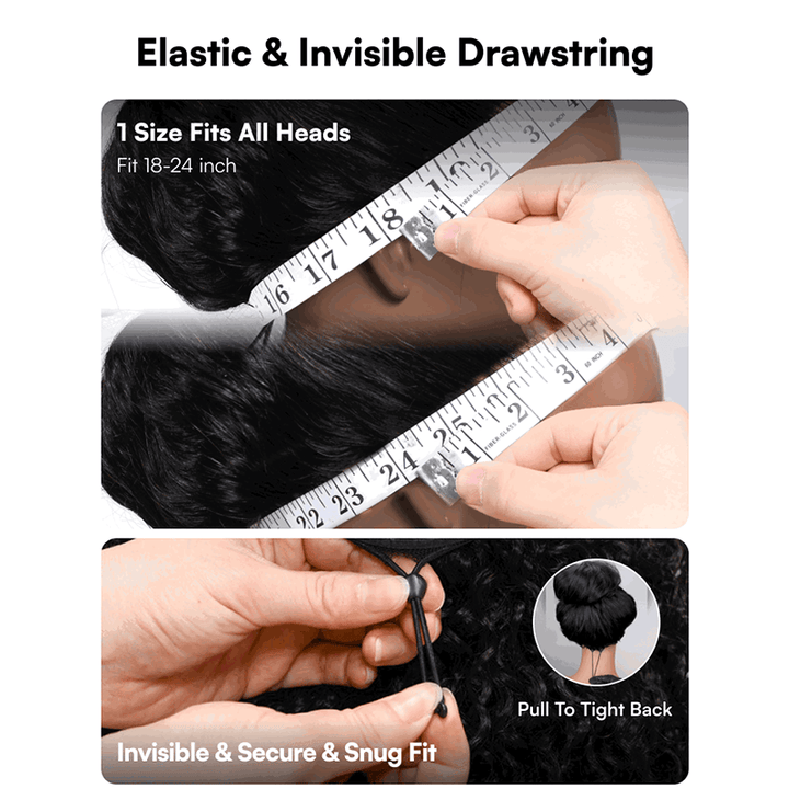 RhisoHair Kinky Straight With Burmese Curly Ends V-Part  Put on and Go Glueless Wig Real Scalp Blend Natural Hair Human Hair Wig With Invisi Adjustable Drawstring Beginner Friendly 300% Density