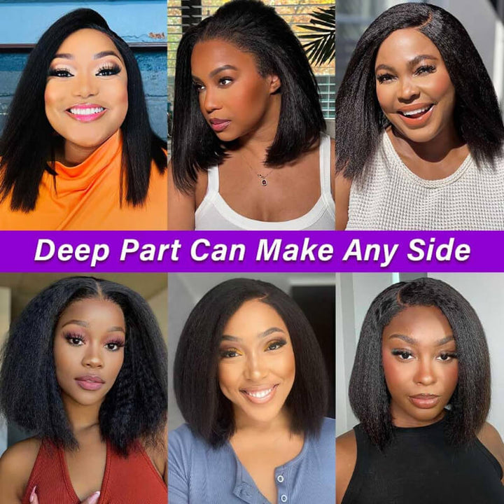 300% Density Kinky Straight Short Bob Wig 13x6 HD Lace Frontal Brazilian Virgin Human Hair Wig
