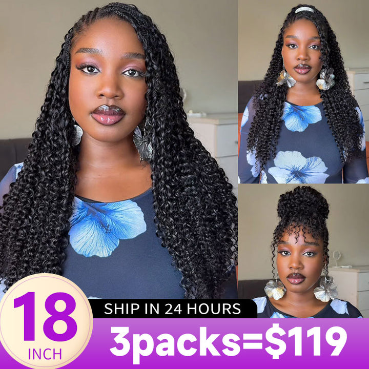 RhisoHair 3Packs 150g Soft Natural Black Jerry Curly/Deep Wave/Burmese Curly Miracle Knots Feather Crochet Braid Human Hair Extensions