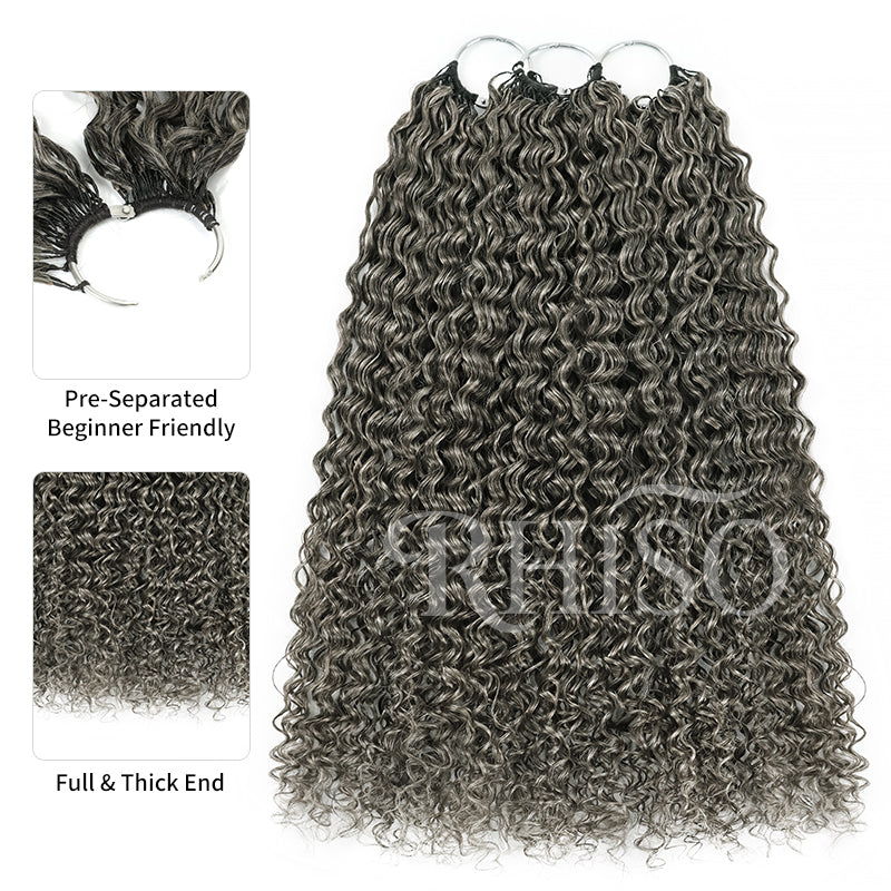 RHISO New In Silver Gray Hair Color Deep Wave/Burmese Curly/Jerry Curly Crochet Hair Miracle Konts Feather Human Hair Extension for Boho Braids