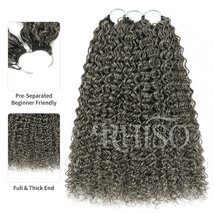 RHISO New In Silver Gray Hair Color Deep Wave/Burmese Curly/Jerry Curly Crochet Hair Miracle Konts Feather Human Hair Extension for Boho Braids