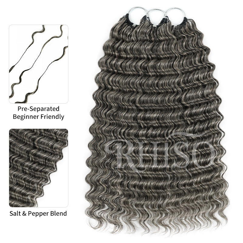 RHISO New In Silver Gray Hair Color Deep Wave/Burmese Curly/Jerry Curly Crochet Hair Miracle Konts Feather Human Hair Extension for Boho Braids