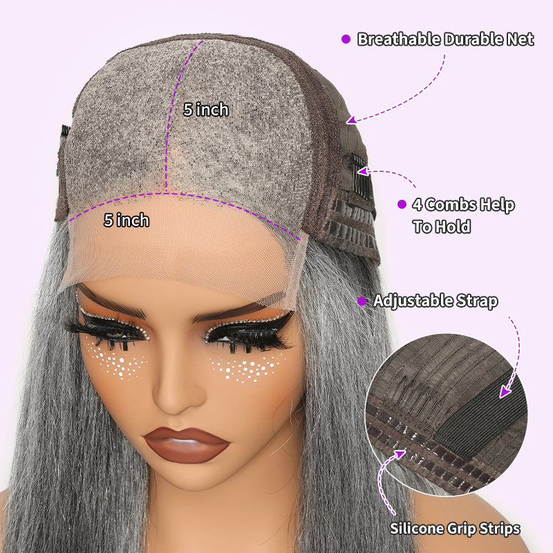 Silver Gray 5x5 HD Lace Closure Wig Straight Wear Go Glueless Human Hair Salt And Pepper Wig For Black Women