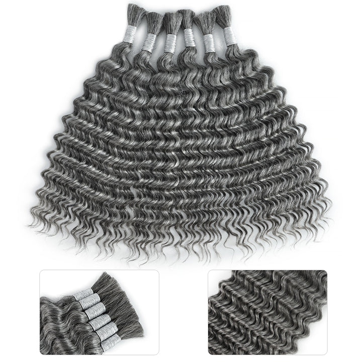 New In Gray Salt & Pepper Color Deep Wave Bulk Human Hair for Boho Braids-RhisoHair