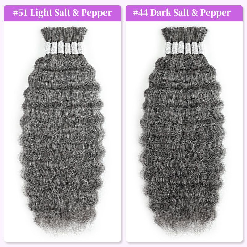 New In Gray Salt & Pepper Color Super Wave Bulk Human Hair for Boho Braids-RhisoHair