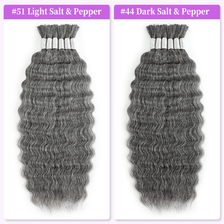New In Gray Salt & Pepper Color Super Wave Bulk Human Hair for Boho Braids-RhisoHair