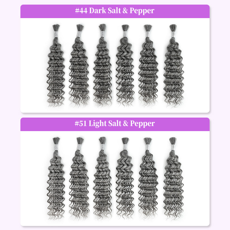New In Gray Salt & Pepper Color Deep Wave Bulk Human Hair for Boho Braids-RhisoHair