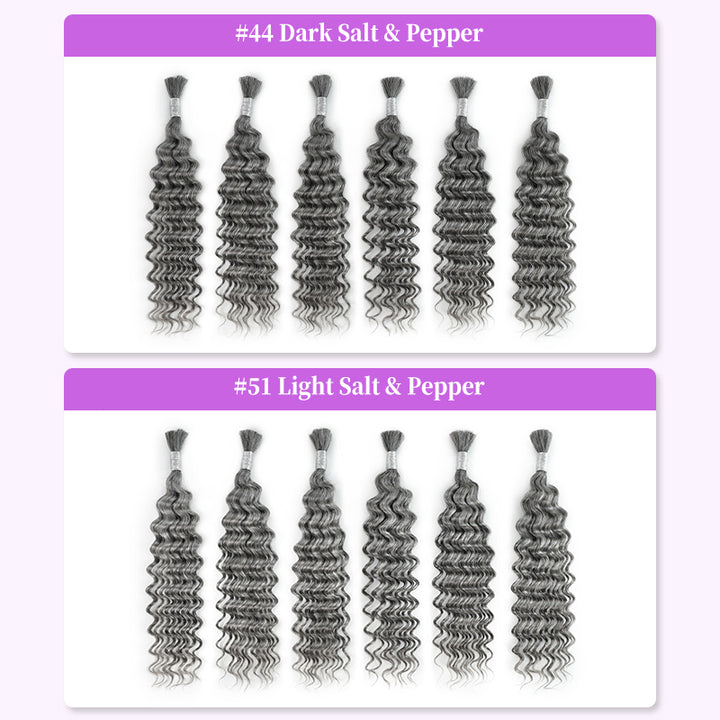 New In Gray Salt & Pepper Color Deep Wave Bulk Human Hair for Boho Braids-RhisoHair