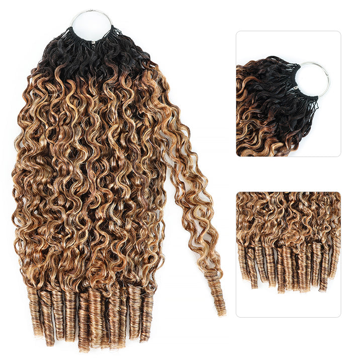 4/27/30 Dark Root Highlight Burmese Curly Crochet Human Hair Miracle Knots Feather Crochet Hair