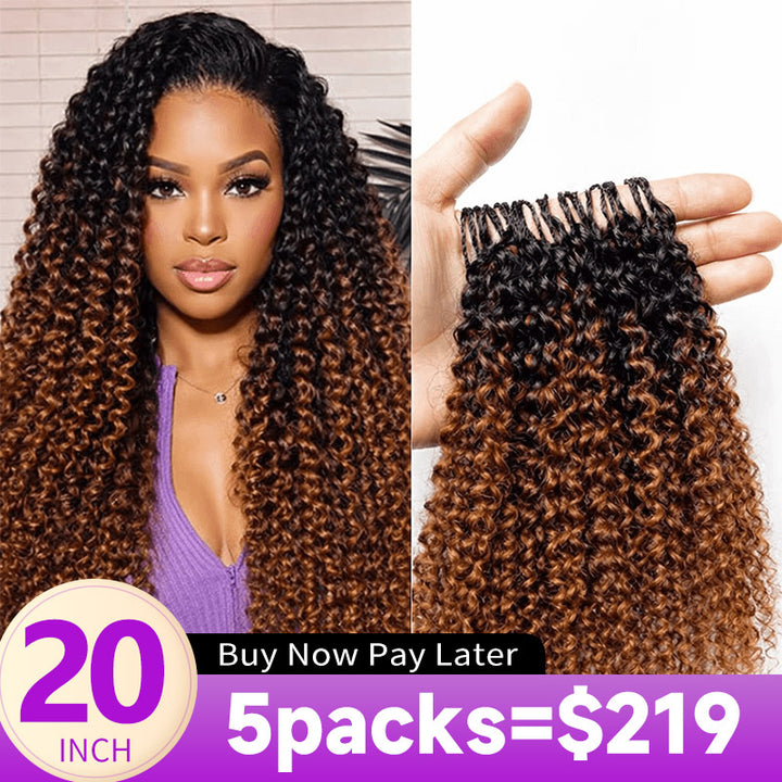 Flash Sale No Code: 5Packs T1B/30 Jerry Curly Crochet Hair Machine Made Feather Human Hair Extension-Rhiso Hair