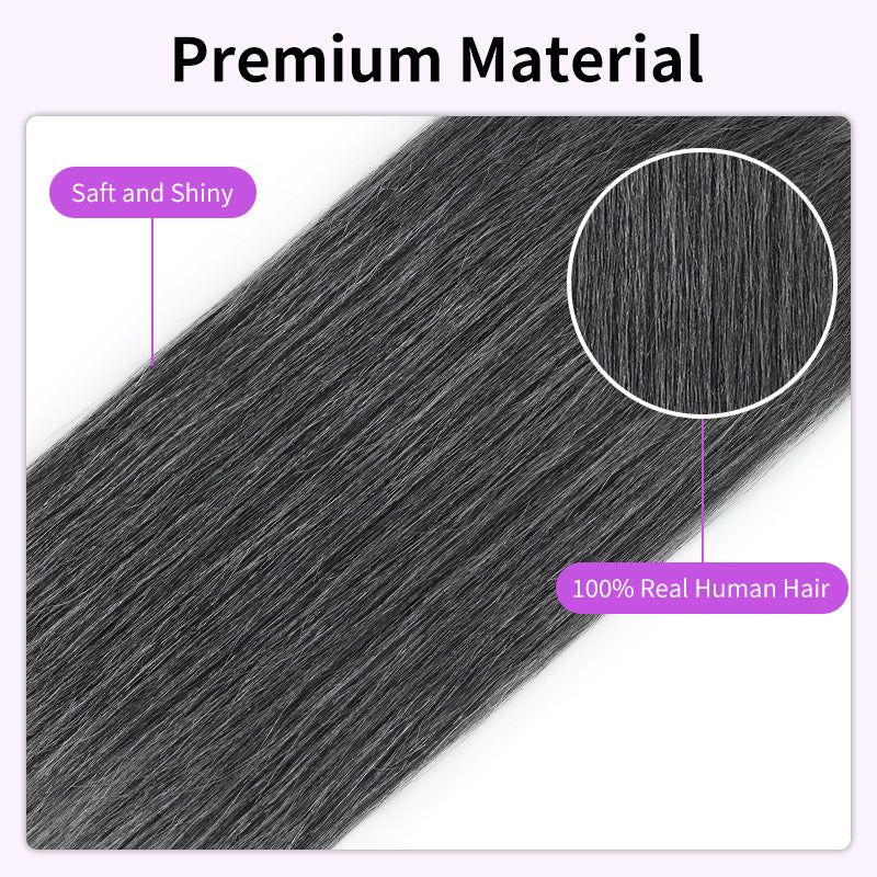 Dark Salt and Pepper Straight Human Hair Bundles with 5x5 Lace Closure
