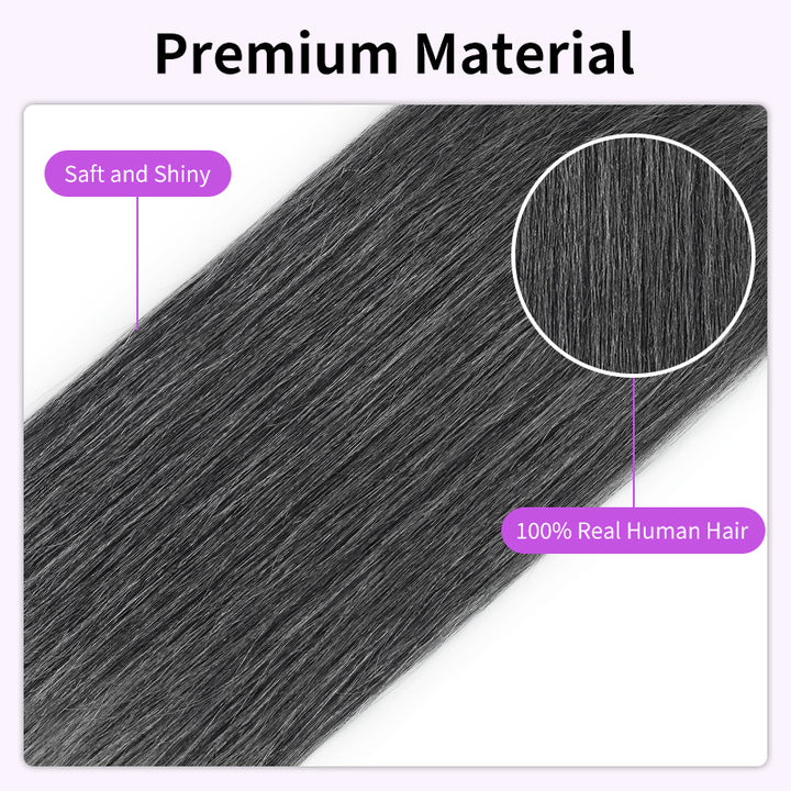 Dark Salt and Pepper Straight Human Hair Bundles with 5x5 Lace Closure