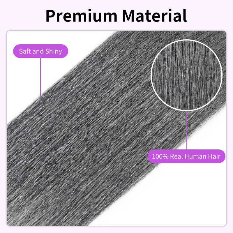 Light Salt and Pepper Straight Human Hair Bundles with 5x5 Lace Closure