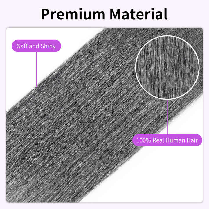 Light Salt and Pepper Straight Human Hair Bundles with 5x5 Lace Closure