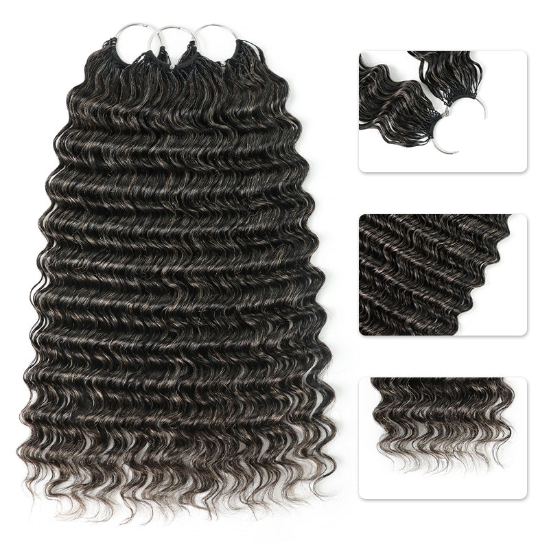 #34 Dark Salt & Pepper Miracle Konts Deep Wave Crochet Hair Pre-Separated Feather Human Hair Extension for Black Woman
