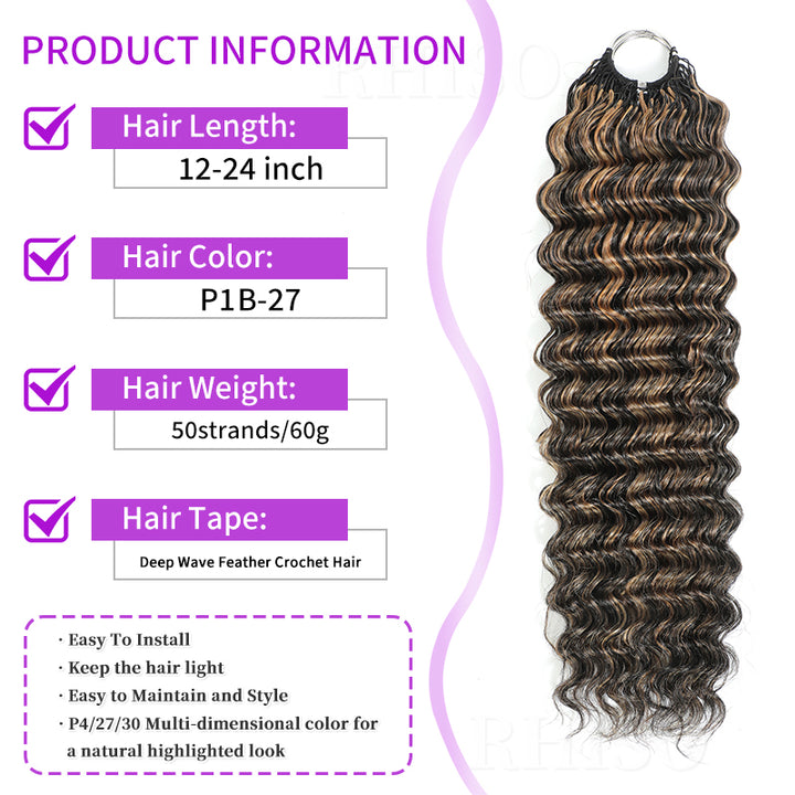 P1B/27 Highlight Color Deep Wave Crochet Human Hair Pre-Separated Miracle Konts Feather Human Hair Extension