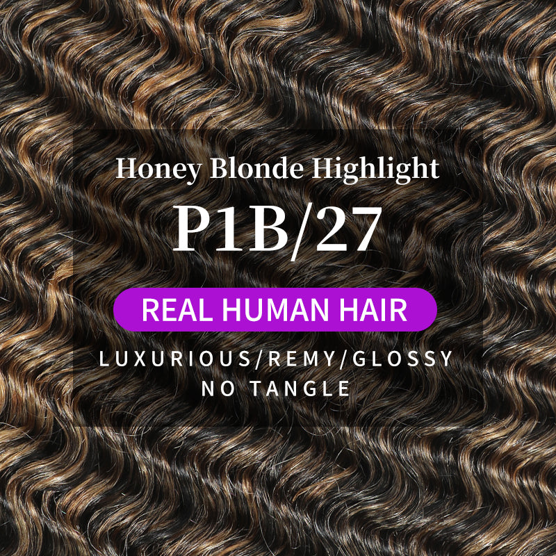 P1B/27 Highlight Color Deep Wave Crochet Human Hair Pre-Separated Miracle Konts Feather Human Hair Extension