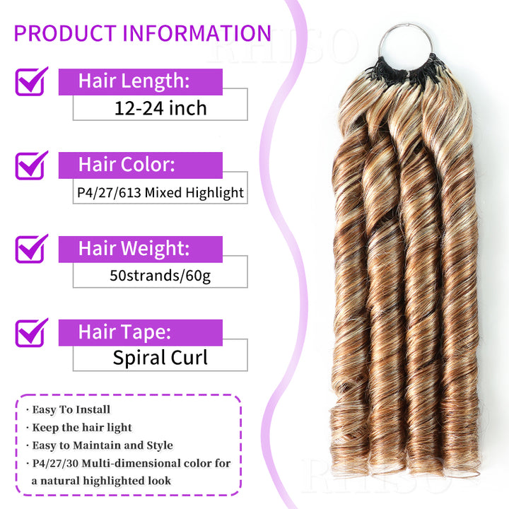 P4/27/613 Mixed Highlight Spiral Curl Human Crochet Hair Miracle Knots Spring Curl Feather Human Hair Extension