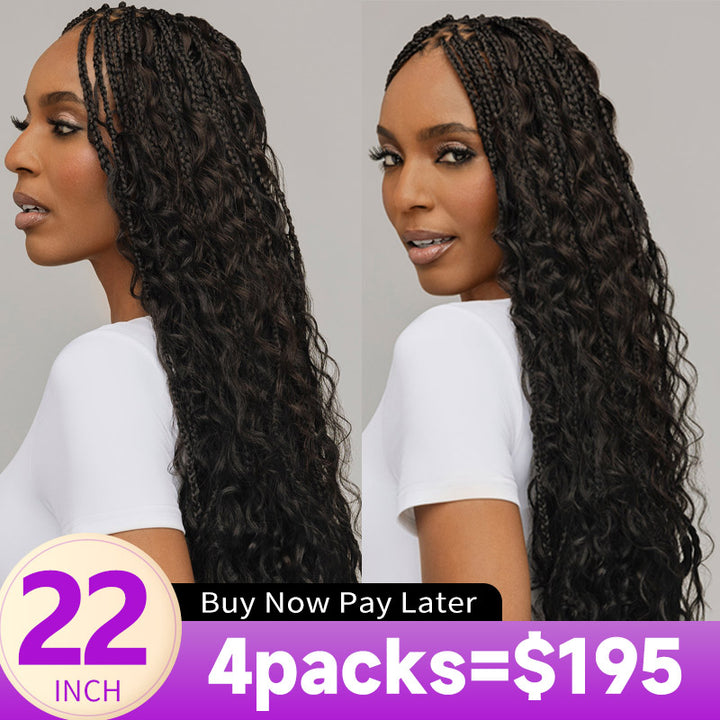 Flash Sale No Code : 4Packs Water Wave Crochet Hair Natural Black Machine Made Feather Human Hair Extension-Rhiso Hair