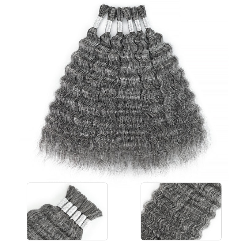 New In Gray Salt & Pepper Color Super Wave Bulk Human Hair for Boho Braids-RhisoHair
