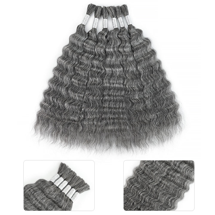 New In Gray Salt & Pepper Color Super Wave Bulk Human Hair for Boho Braids-RhisoHair