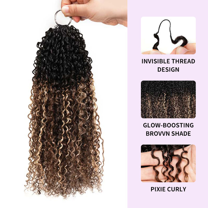 Dark Root Mix Blonde P4/27 Highlight Pixie Curly Human Crochet Hair Pre-Separated Miracle Konts Feather Human Hair Extension