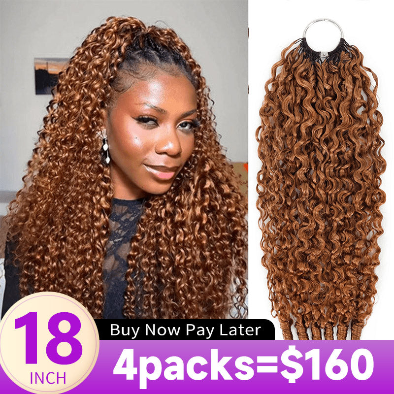 Flash Sale No Code: 4Packs #30 Light Auburn Burmese Curly Crochet Hair Machine Made Miracle Konts Feather Human Hair Extension-RhisoHair